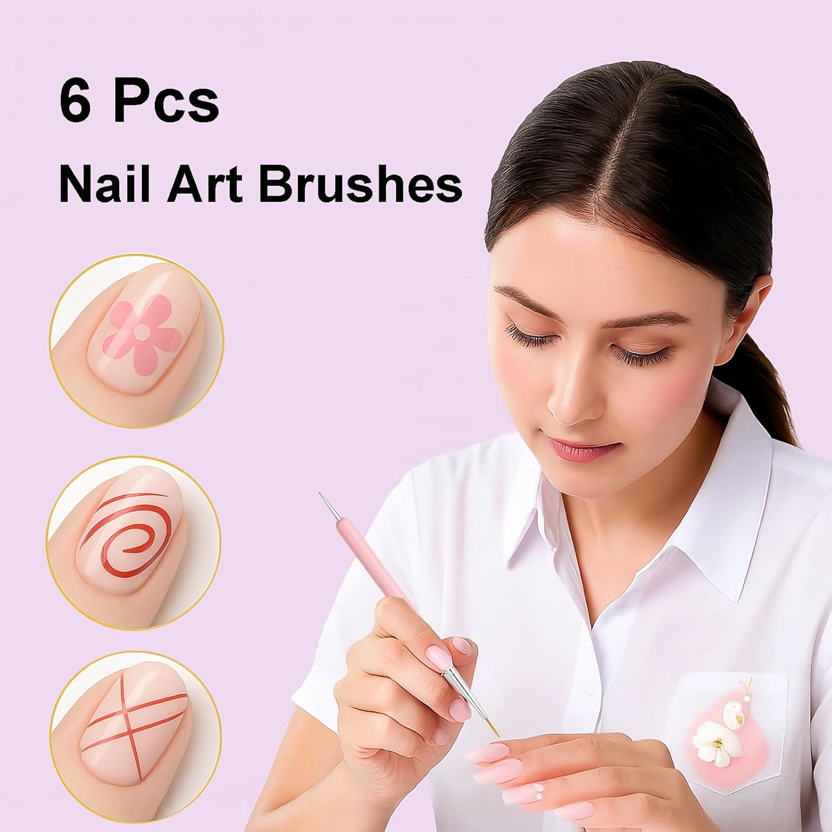 Gel Polish Nail Art Brushes, 6 Pcs Dual-Ended Art Design Pens with Case for Gel & Acrylic - Clean