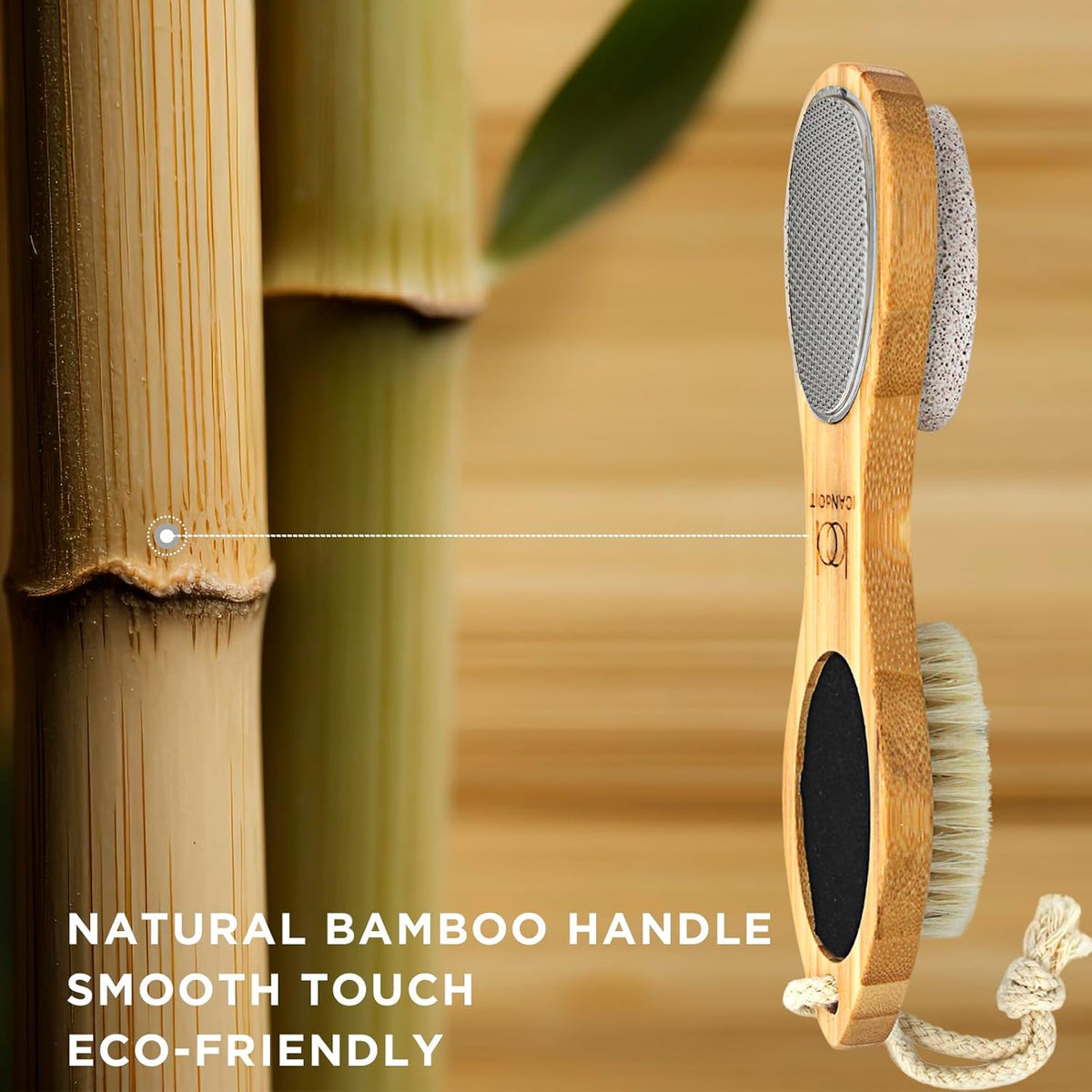 ICDI ICANdOIT Natural Bamboo Foot File Callus Remover-Multi Purpose 4 in 1 Feet Pedicure Kit with