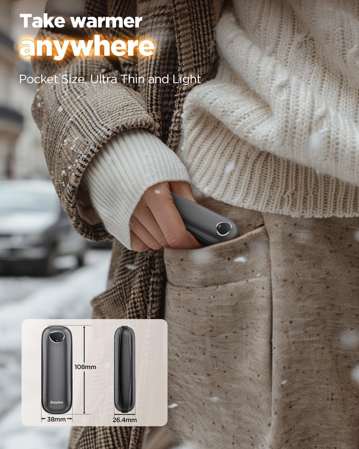 EasyAcc® Pocket Size Hand Warmers Rechargeable, Golf Hunting Hand Warmers, Real 16 Hrs Warmth, Heat