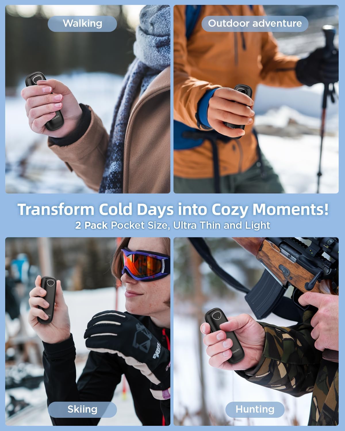 EasyAcc® Pocket Size Hand Warmers Rechargeable, Golf Hunting Hand Warmers, Real 16 Hrs Warmth, Heat