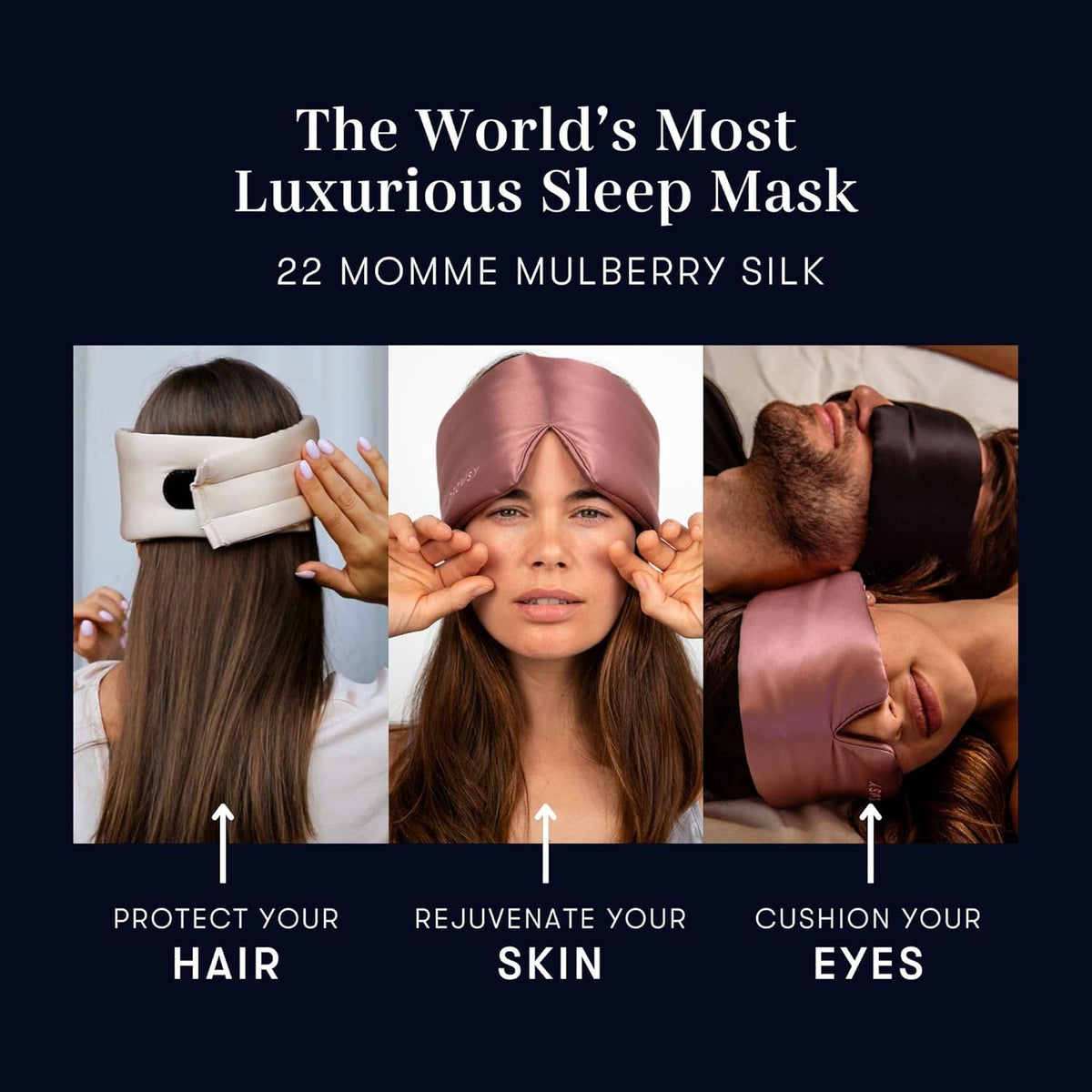 DROWSY Silk Sleep Mask. Face-Hugging, Padded Silk Cocoon for Luxury Sleep in Total Darkness.