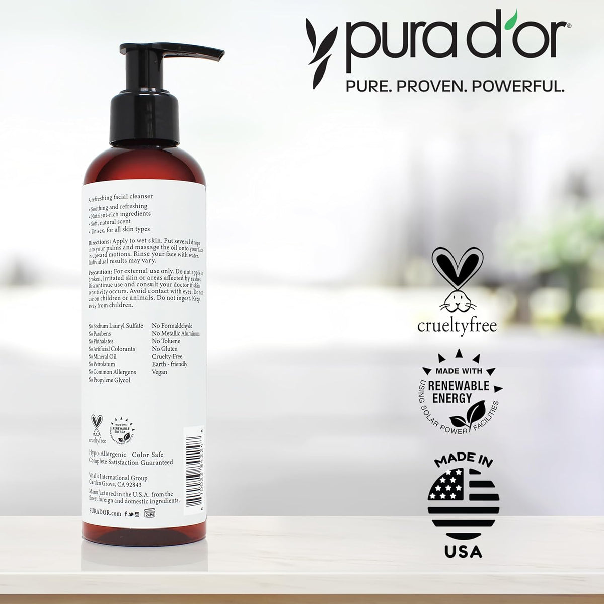 PURA D'OR 8 Oz Facial Cleansing Oil - Nourishing Botanical Blend with & Vitamin, Jojoba and