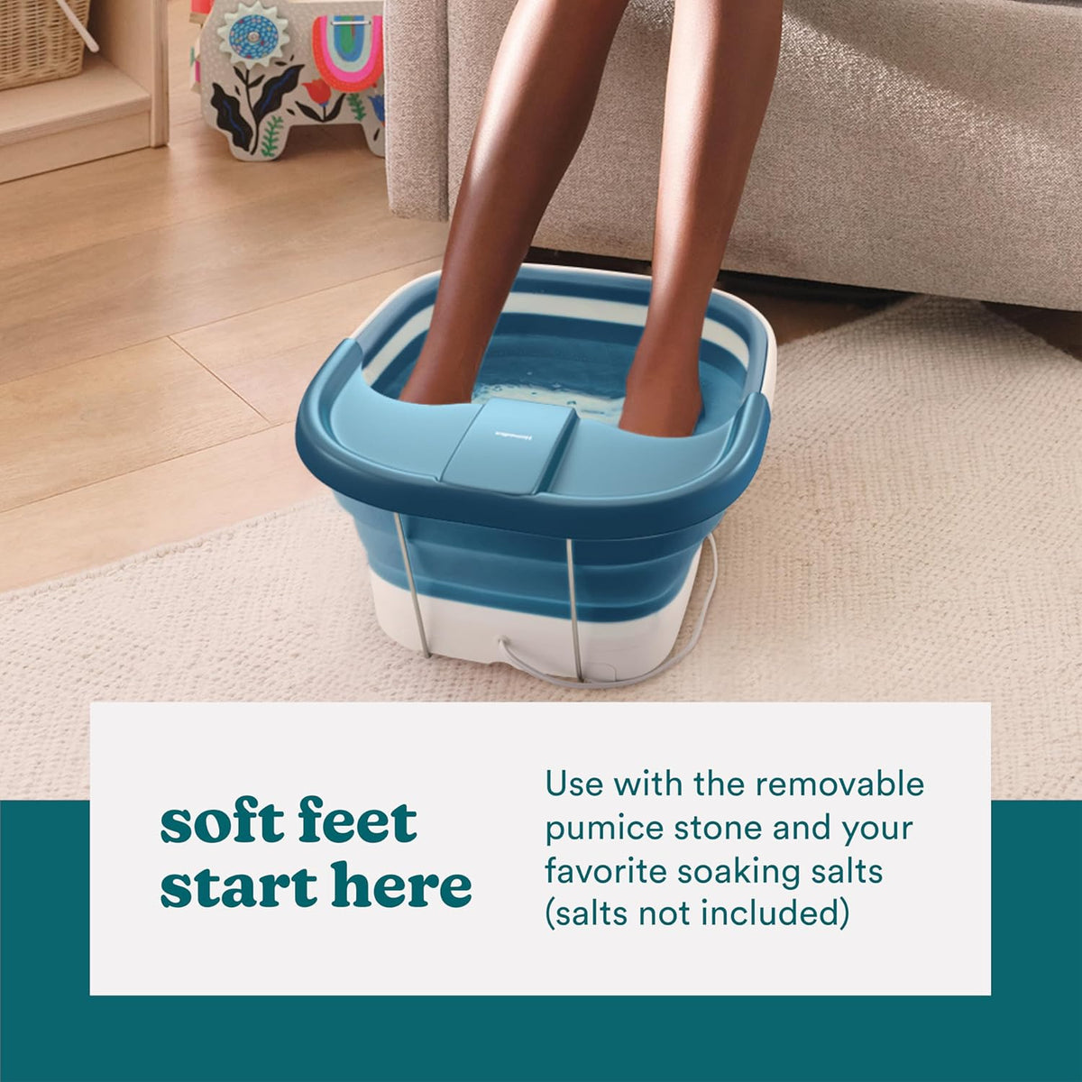 Homedics Smart Space Bubble Mate Collapsible Foot Spa, Heat-Maintaining, Bubble Massage with Pumice