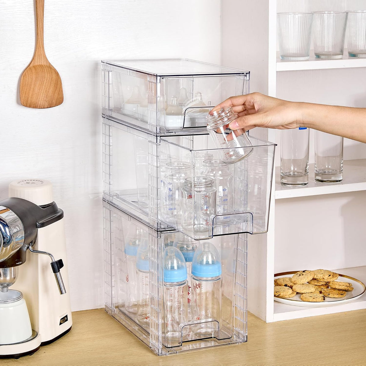 Vtopmart 3 Pack Clear Stackable Storage Drawers,Easy to Assemble Bathroom Organizers and Storage