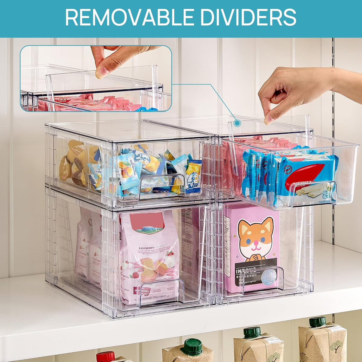 Vtopmart 4 Pack Clear Stackable Storage Drawers,Easy to Assemble Bathroom Organizers and Storage