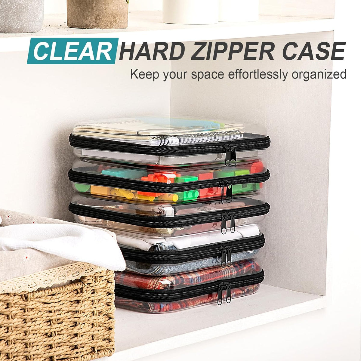 Sanwuta 6 Pcs Clear Hard Zipper Case Pencil Pouches Hard Plastic Zipper Pouches Makeup Bag
