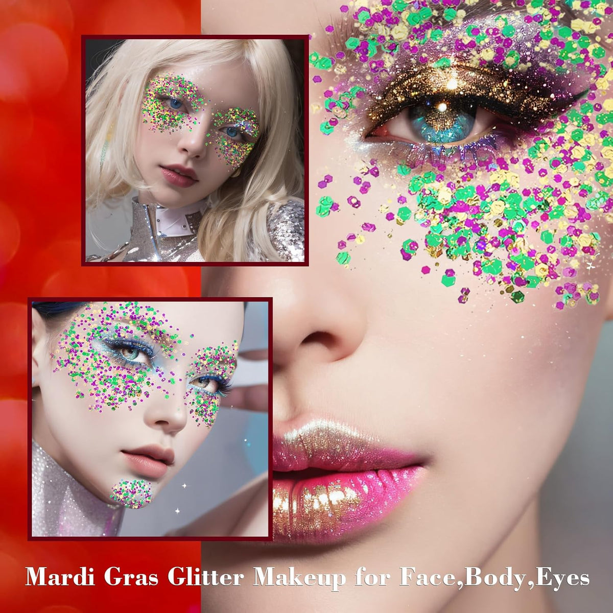 MEICOLY Mardi Gras Face Glitter,Mardi Gras Outfit for Women Kids,Mardi Gras Accessories for