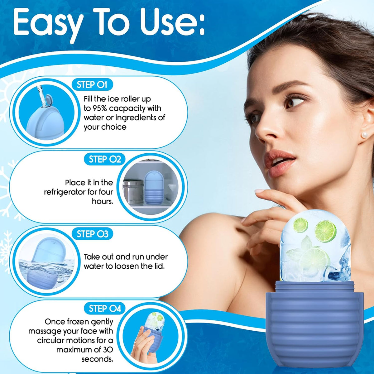 1Pcs Ice Roller for Face, Ice Face Roller, Reusable Silicone Ice Mold for Face, Facial Beauty Ice