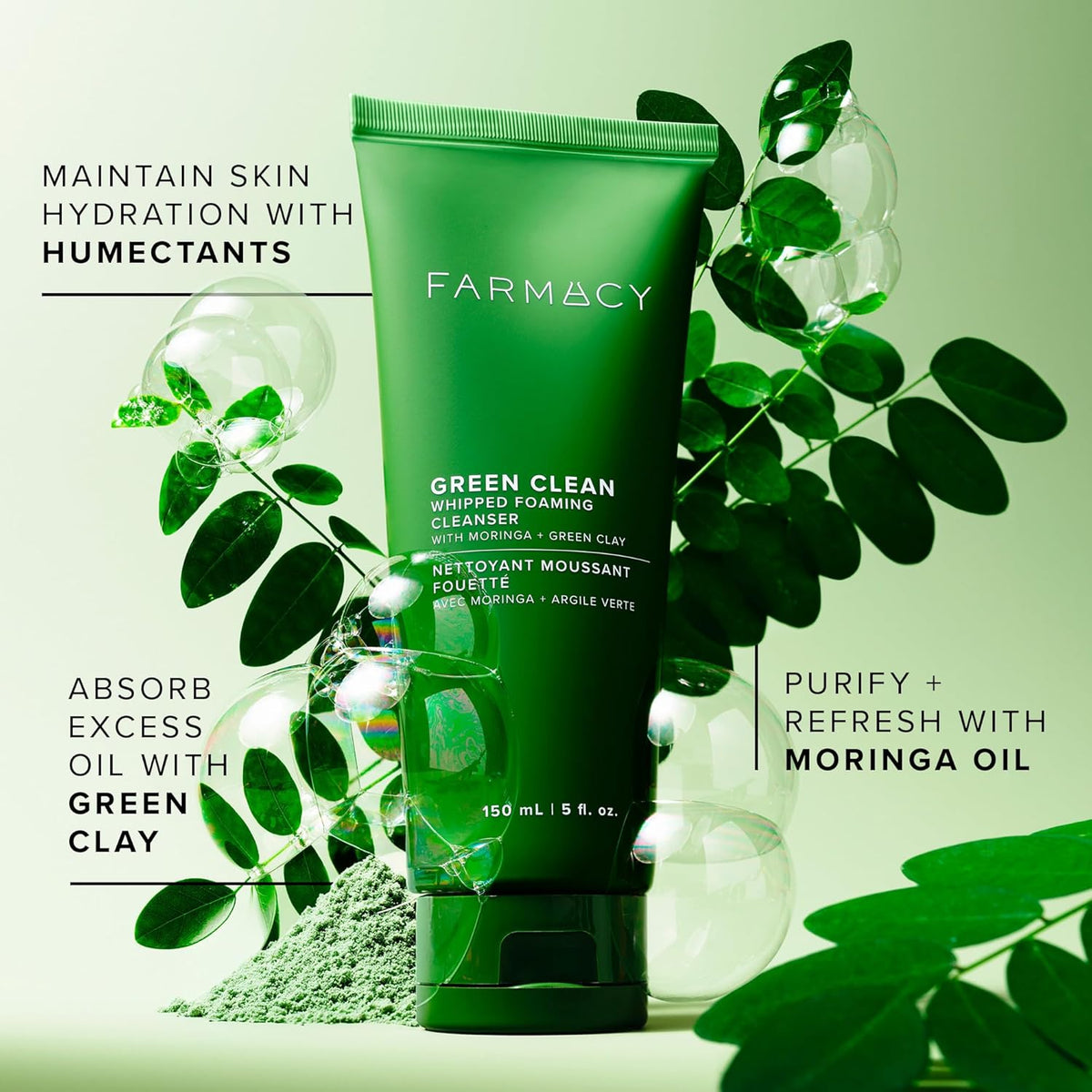 Farmacy Foaming Face Wash for Oily Skin - Whipped Greens Oil-Free Gentle Facial Cleanser +