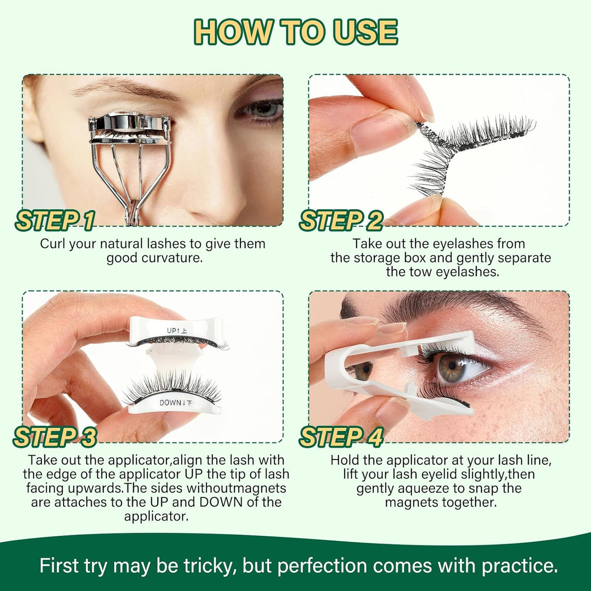 KEYYOU Reusable Magnetic Eyelashes 2 Pair with Applicator No Glue Needed 3D Natural Magnetic