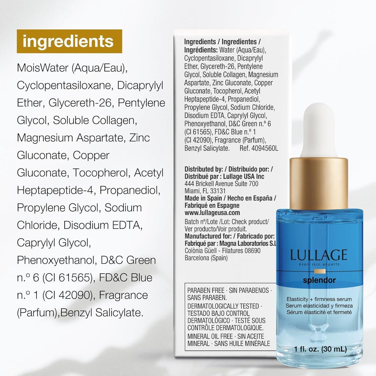 LULLAGE Splendor Elasticity & Firmness Moisturizing Face Serum for Women - Fast Absorbing Day &