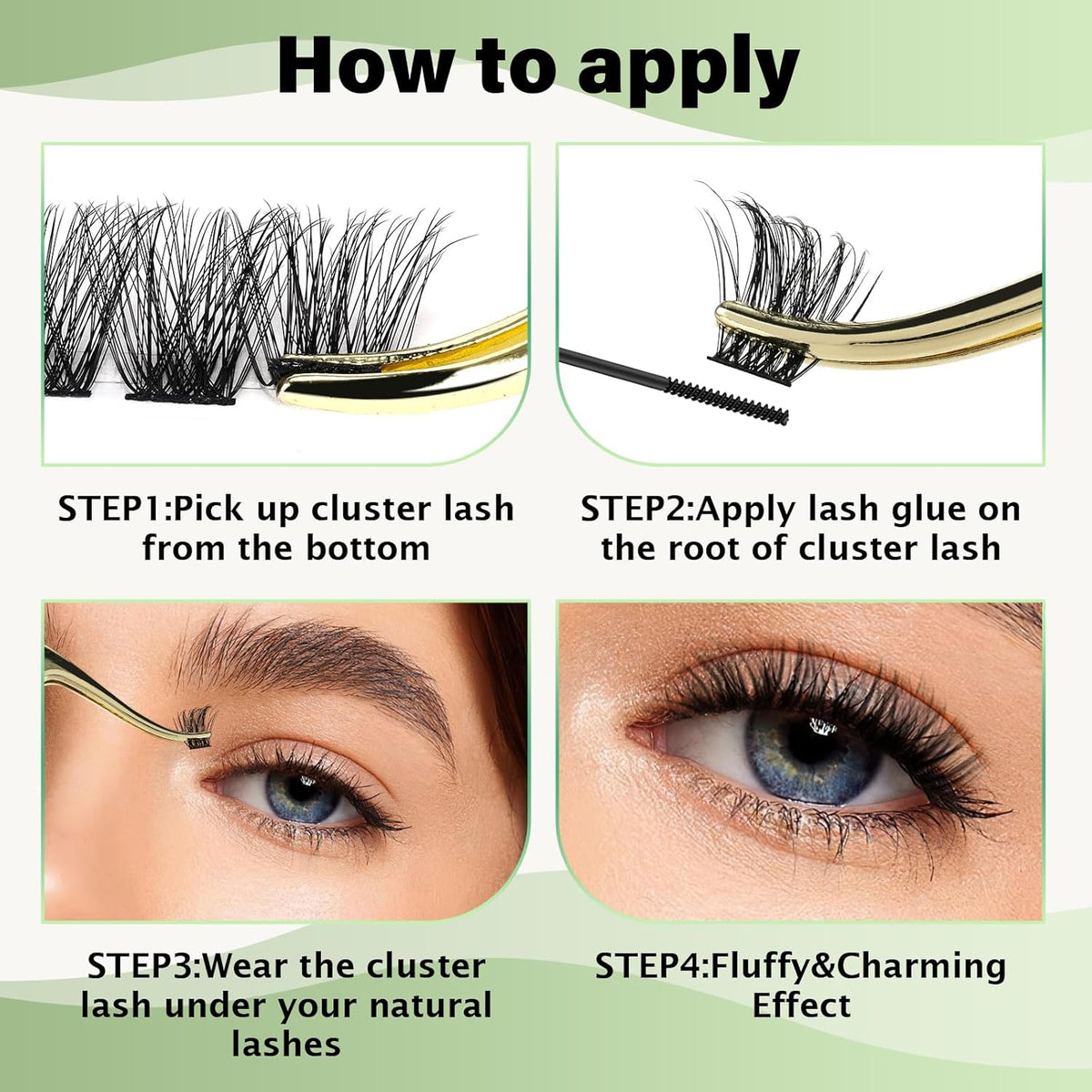Lash Clusters 96pcs Individual Lashes D Curl 12mm Eyelash Clusters KEYYOU Volume Wispy Lash