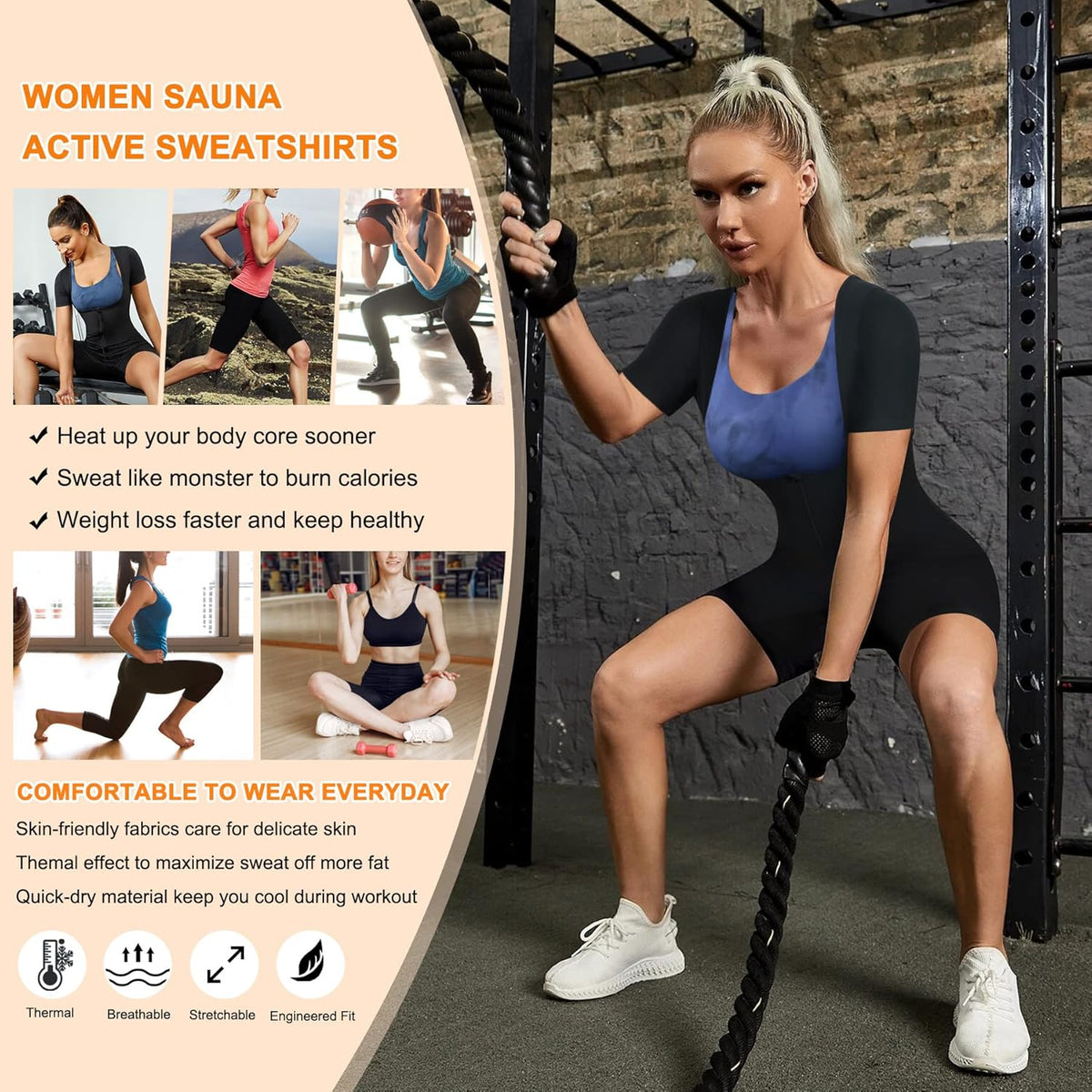 URSEXYLY Sauna Suit for Women Sweat Vest Waist Trainer 3 in 1 Slimming Full Body Shaper Workout Top