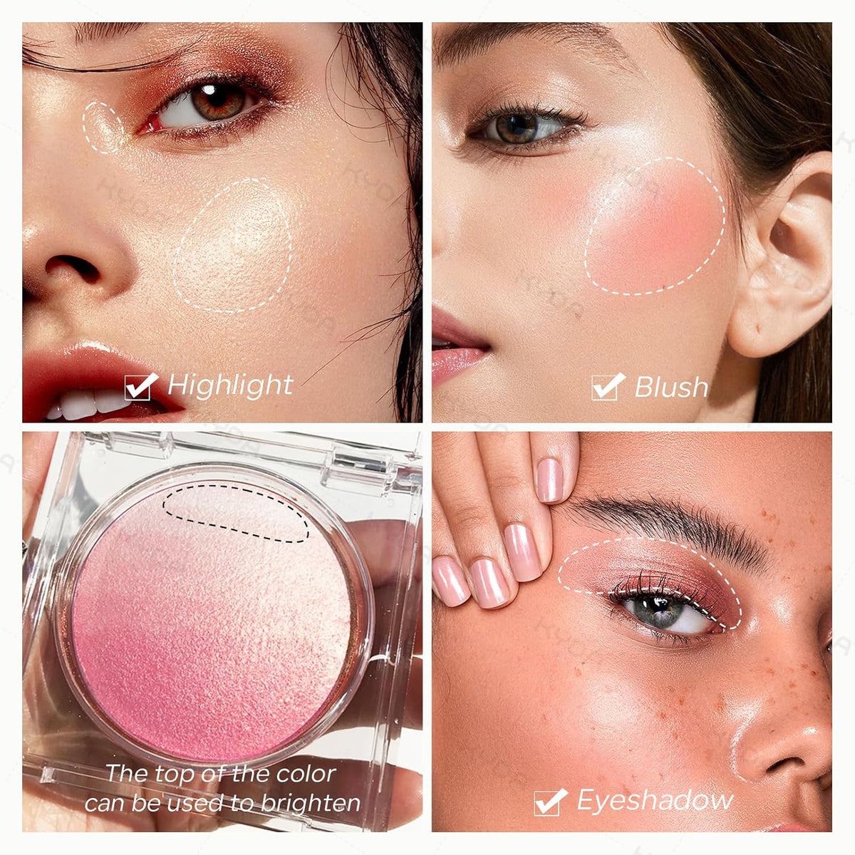 KYDA Pink Baked Blush, Pink Glow Powder for Blush and Highlighter, High Glossy Finish, Lightweight