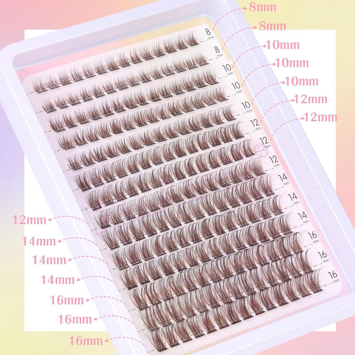 Brown Lash Clusters Wispy Natural Eyelash Clusters Eyelash Extensions 196pcs D-Curly DIY Individual