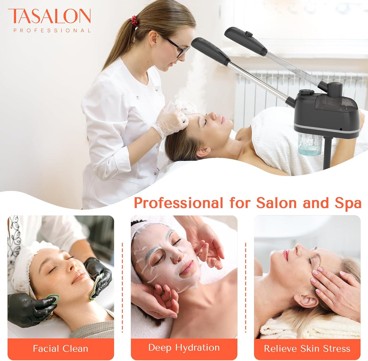 TASALON 2 in 1 Professional Facial Steamer on Wheels -with Ozone and Hot & Cold Mist, Ionic Facial