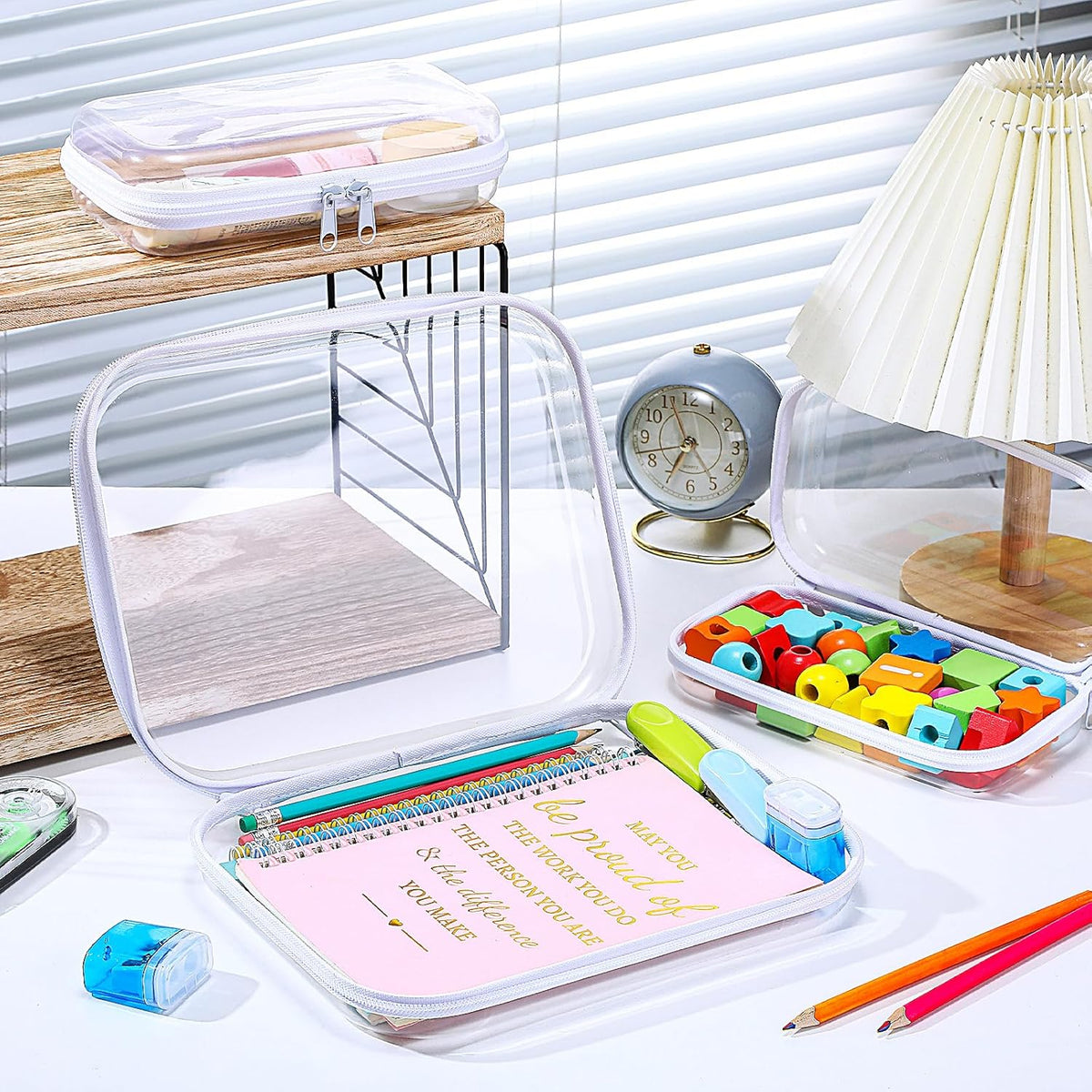 Hoolerry 3 Pcs Clear Hard Zipper Case Plastic Pouch Transparent Hard Case Clear Makeup Bag Portable