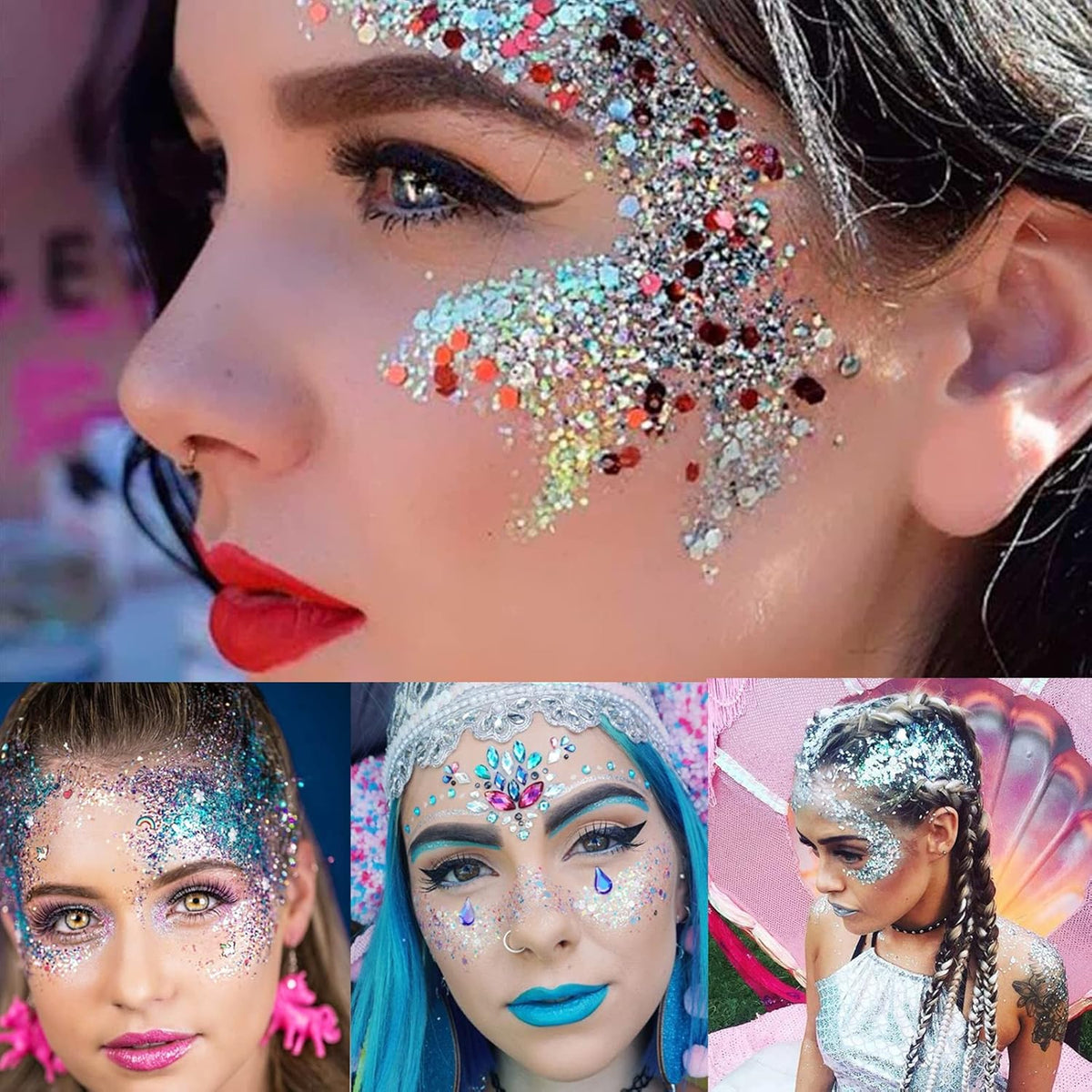 MEICOLY Blue Face Body Glitter,Halloween Face Glitter Gel,Festival Rave Accessories,Patriotic