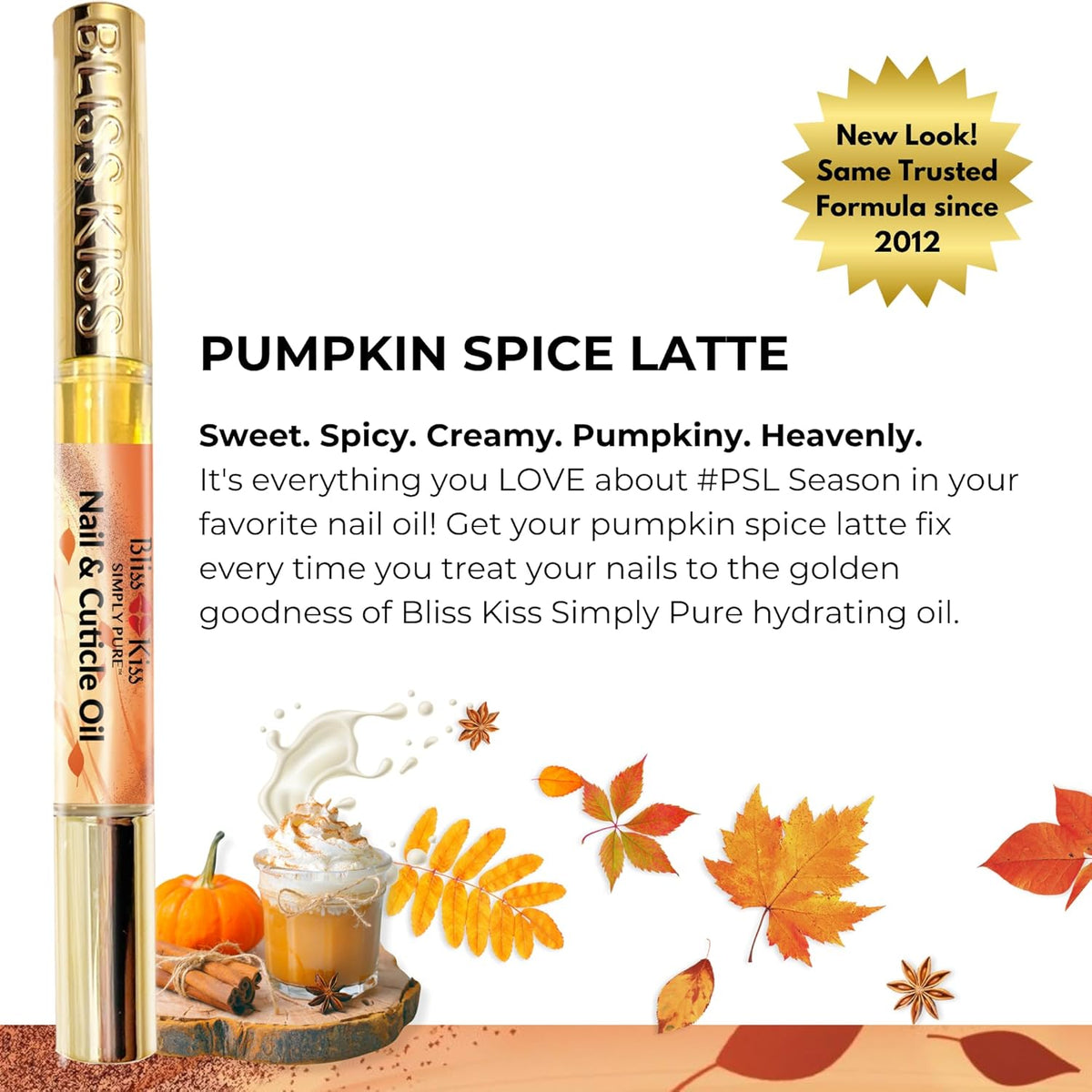Bliss Kiss | 1 Pumpkin Spice Latte Fragrance | Nail Oil Cuticle Pen w/Vitamin E & Jojoba⏤Nail