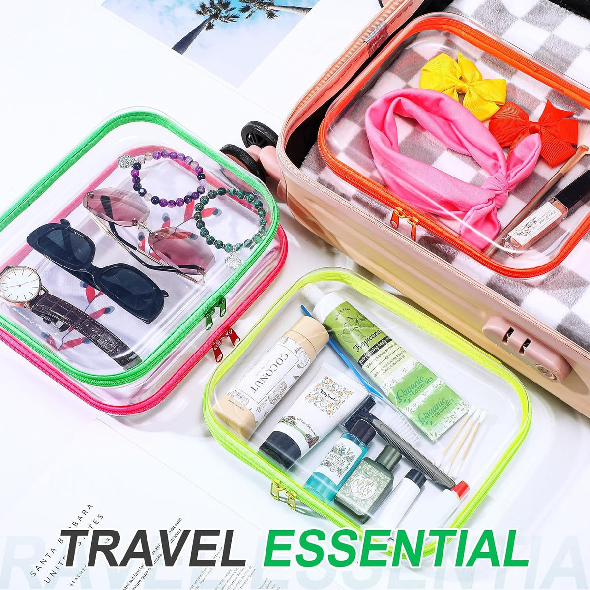 Hoolerry 4 Pcs Hard Clear Zipper Case Makeup Bags Plastic Pencil Pouch Transparent Storage Box