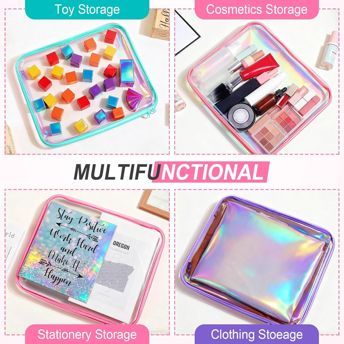 Hoolerry 3 Pcs Clear Hard Zipper Case Plastic Pouch Transparent Hard Case Clear Makeup Bag Portable