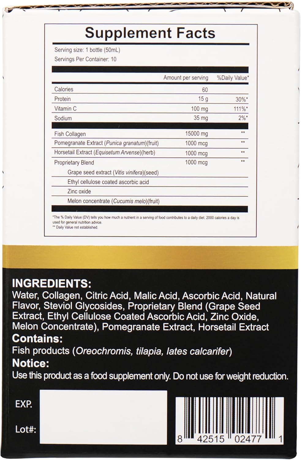 Diamond Liquid Collagen Drink, 15000 mg Hydrolyzed Marine Collagen Peptides with Vitamin C