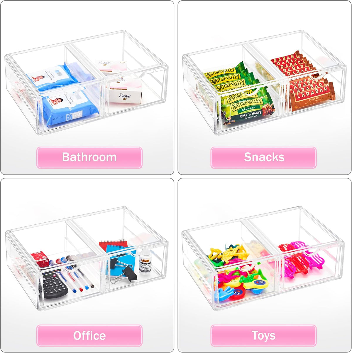 Sorbus Large Stackable Acrylic Drawers - 2 Clear Storage Drawers for Organizing Make up, Nail
