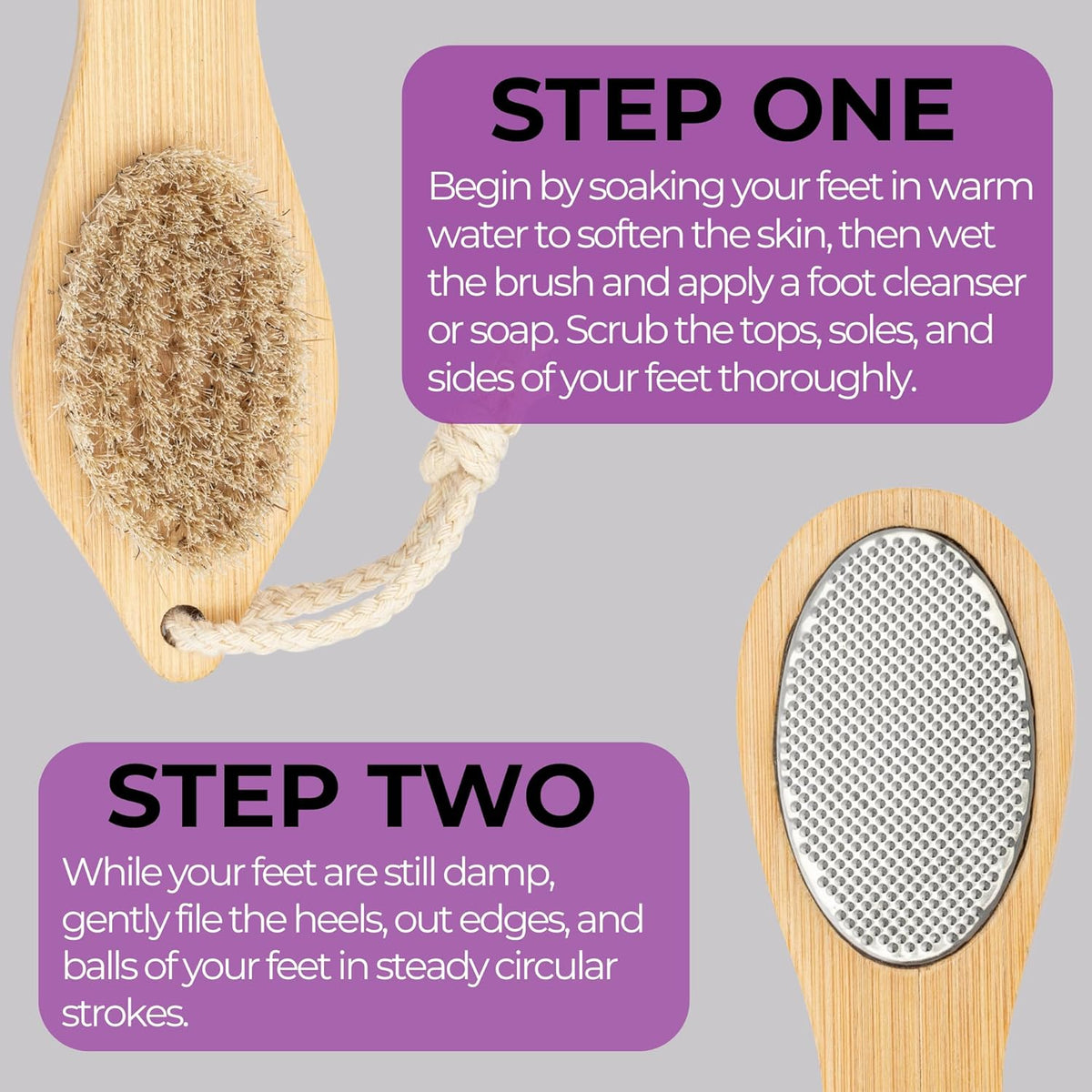 Dermasuri 4 in 1 Exfoliating Foot Scrub Kit - Multi Purpose Foot Care - Natural Bamboo Pedicure