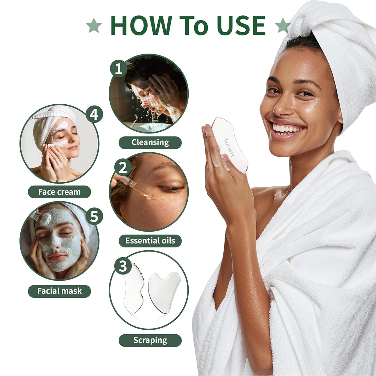 3pcs Stainless Steel Gua Sha Facial Tools & Eye Cream Applicator Metal GuaSha Set for Face Body