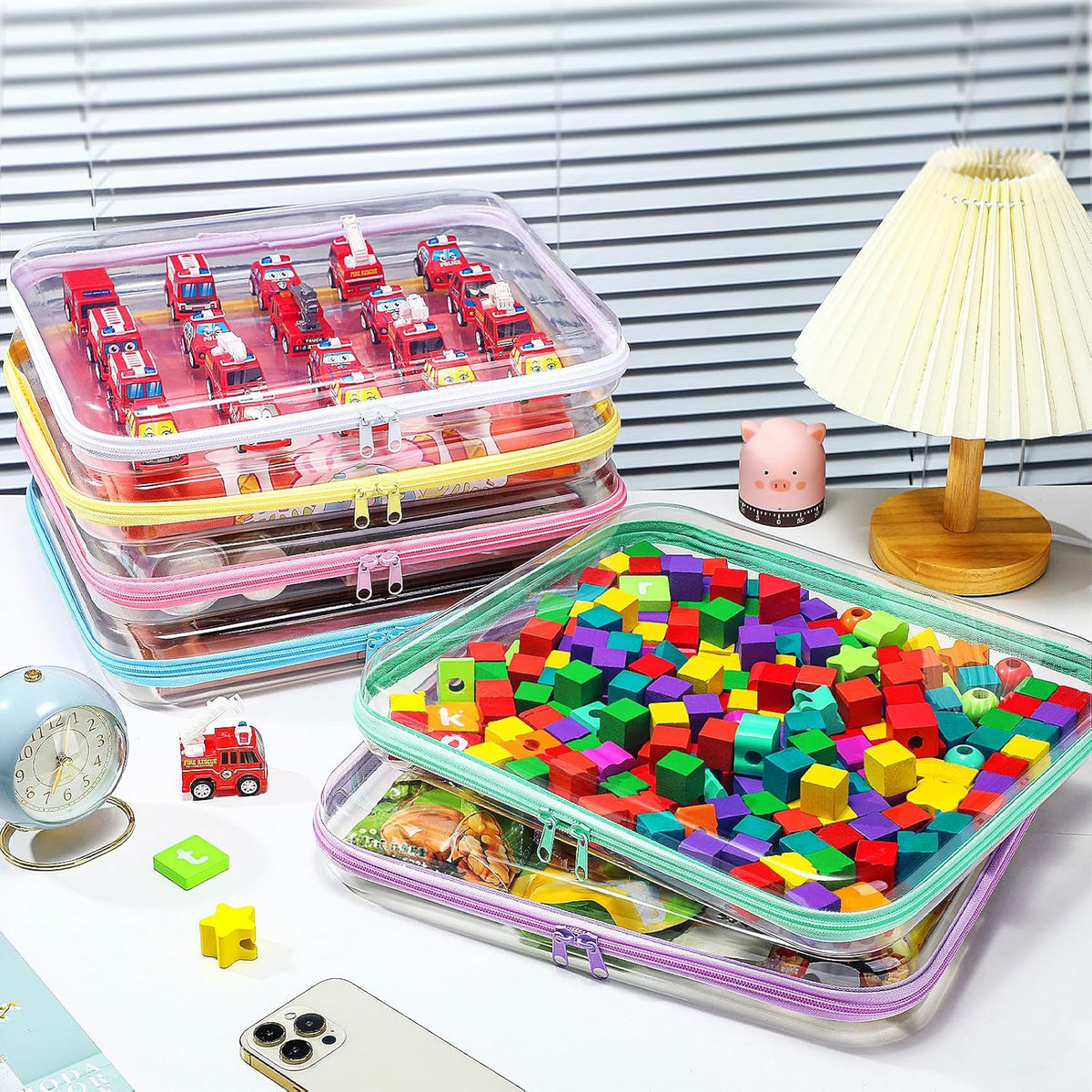 Sanwuta 6 Pcs Clear Hard Zipper Case Pencil Pouches Hard Plastic Zipper Pouches Makeup Bag