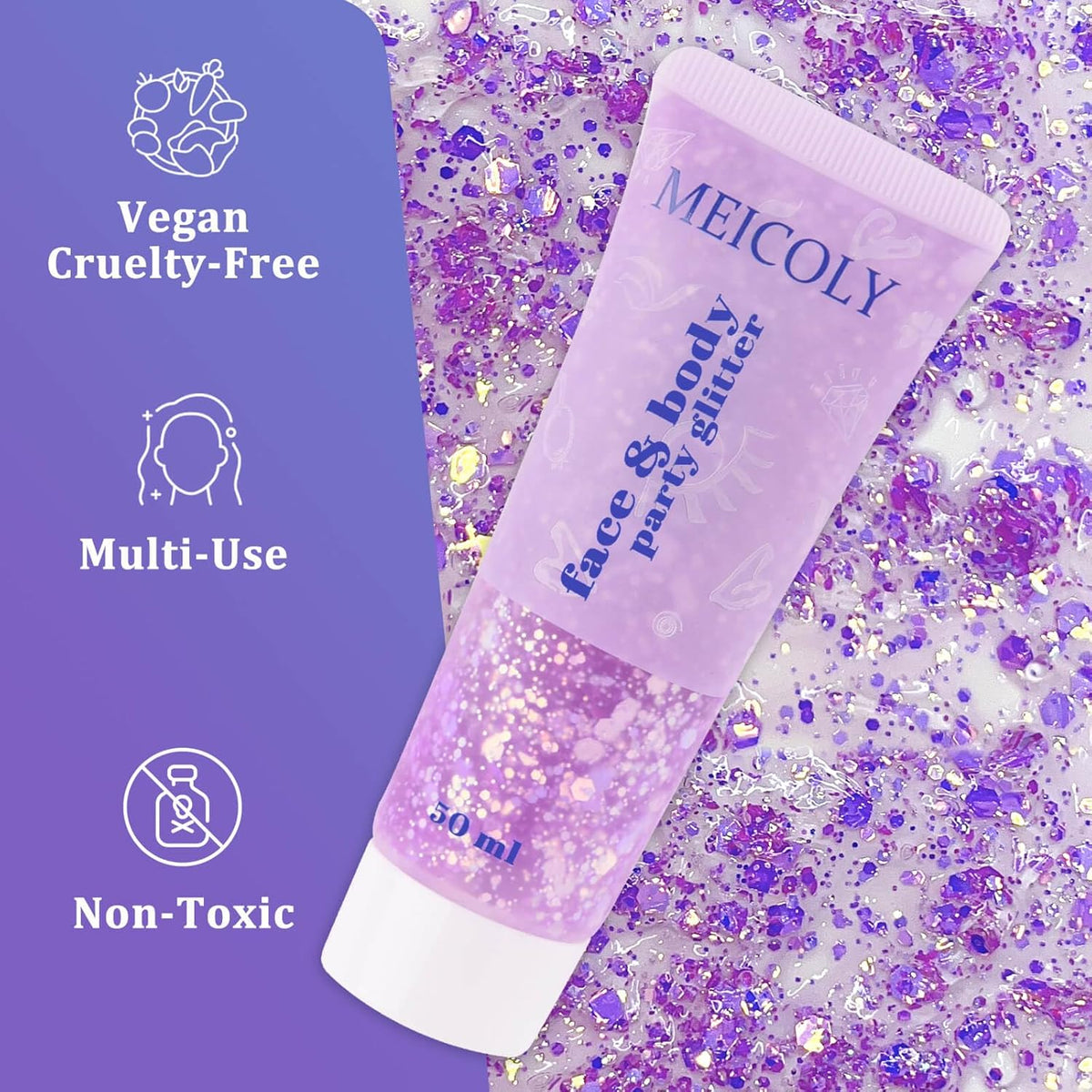 MEICOLY Chameleon Light Purple Body Glitter,Chunky Face Glitter for Halloween,Color Changing