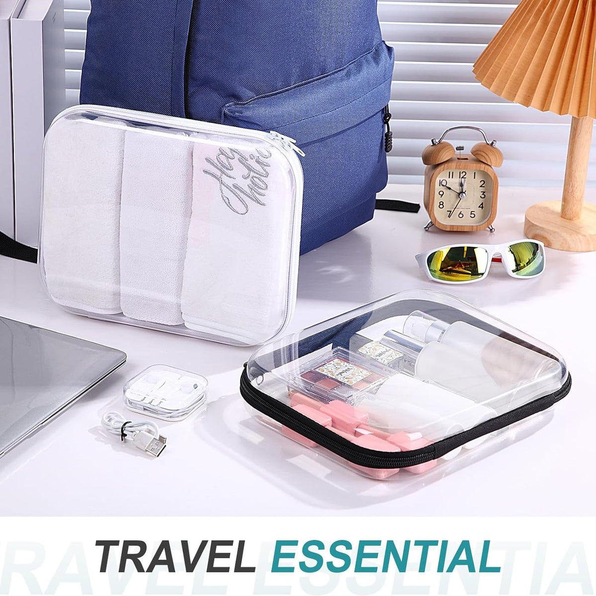 Hoolerry 4 Pcs Hard Clear Zipper Case Makeup Bags Plastic Pencil Pouch Transparent Storage Box