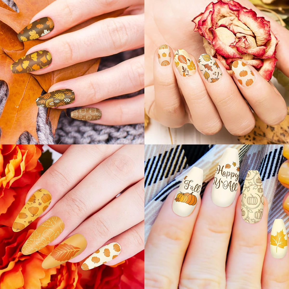 2 Sheet Fall Thanksgiving Nail Art Stamping Plate Kit Assorted Pumpkins Maple Leaves Autumn
