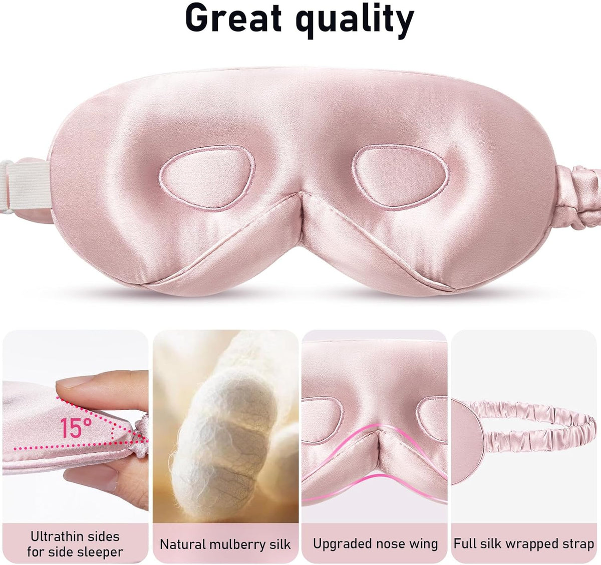 LitBear 100% 22 Momme Mulberry Silk Sleep Mask - 3D Contoured Eye Mask for Men Women, Soft