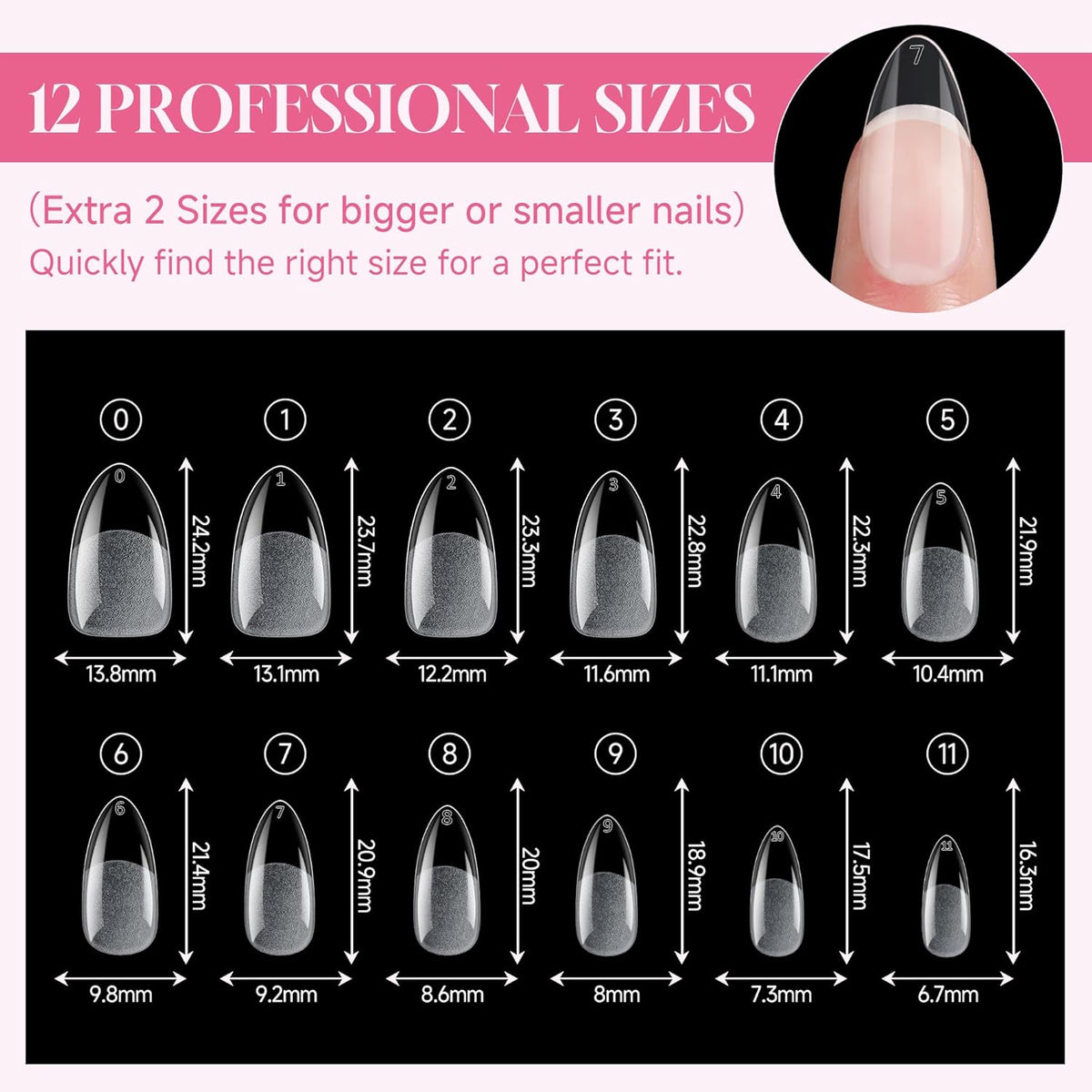 Almond Nail Tips: 504pcs Medium Almond Gel Nail Tips, Pre-shape Half Matte Short Nails Full Cover