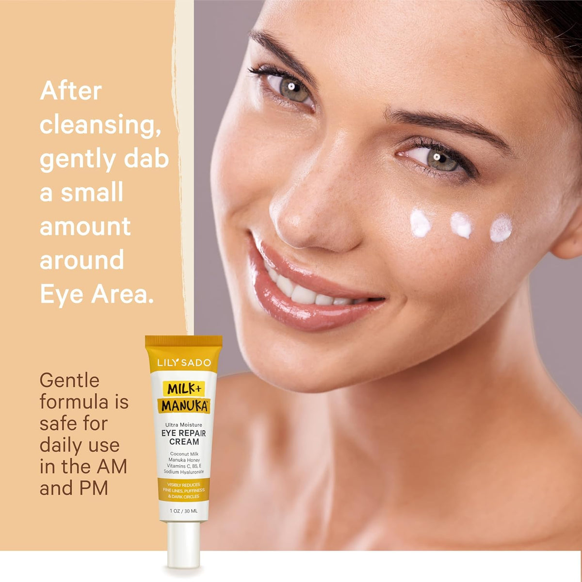 LILY SADO MILK+MANUKA™ Eye Repair Cream - Anti-Aging Natural Gentle Formula w/Coconut Milk, Manuka