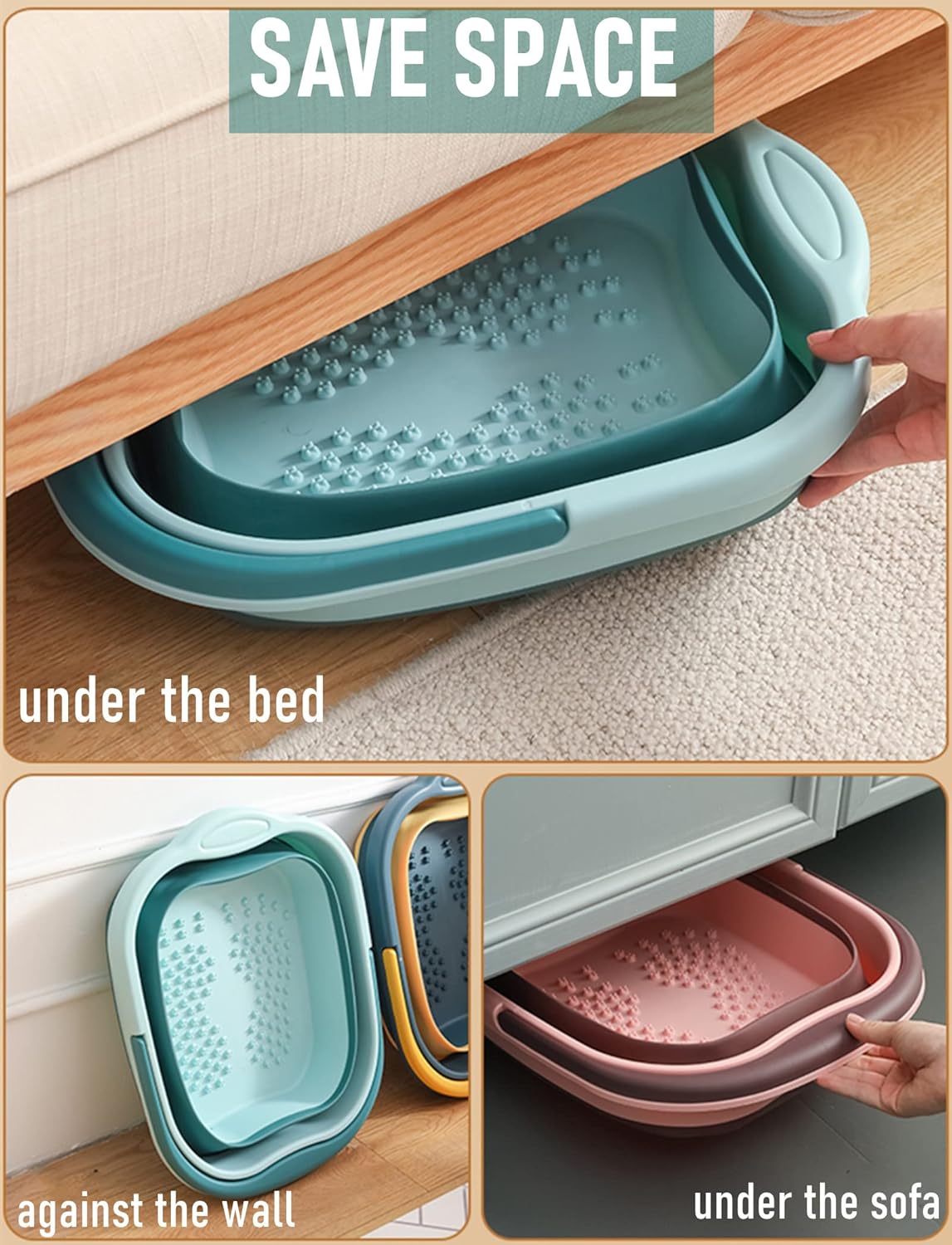 Collapsible Foot Bath Basin Tub for Soaking Feet, Plastic Foldable Foot Spa Bucket Tools with