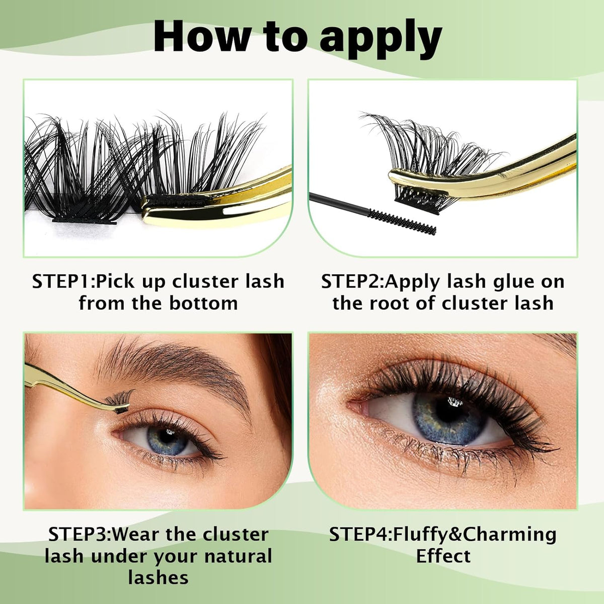 Lash Clusters 96pcs Eyelash Clusters D Curl 12mm Cluster Lashes KEYYOU Volume Wispy Lash Extension