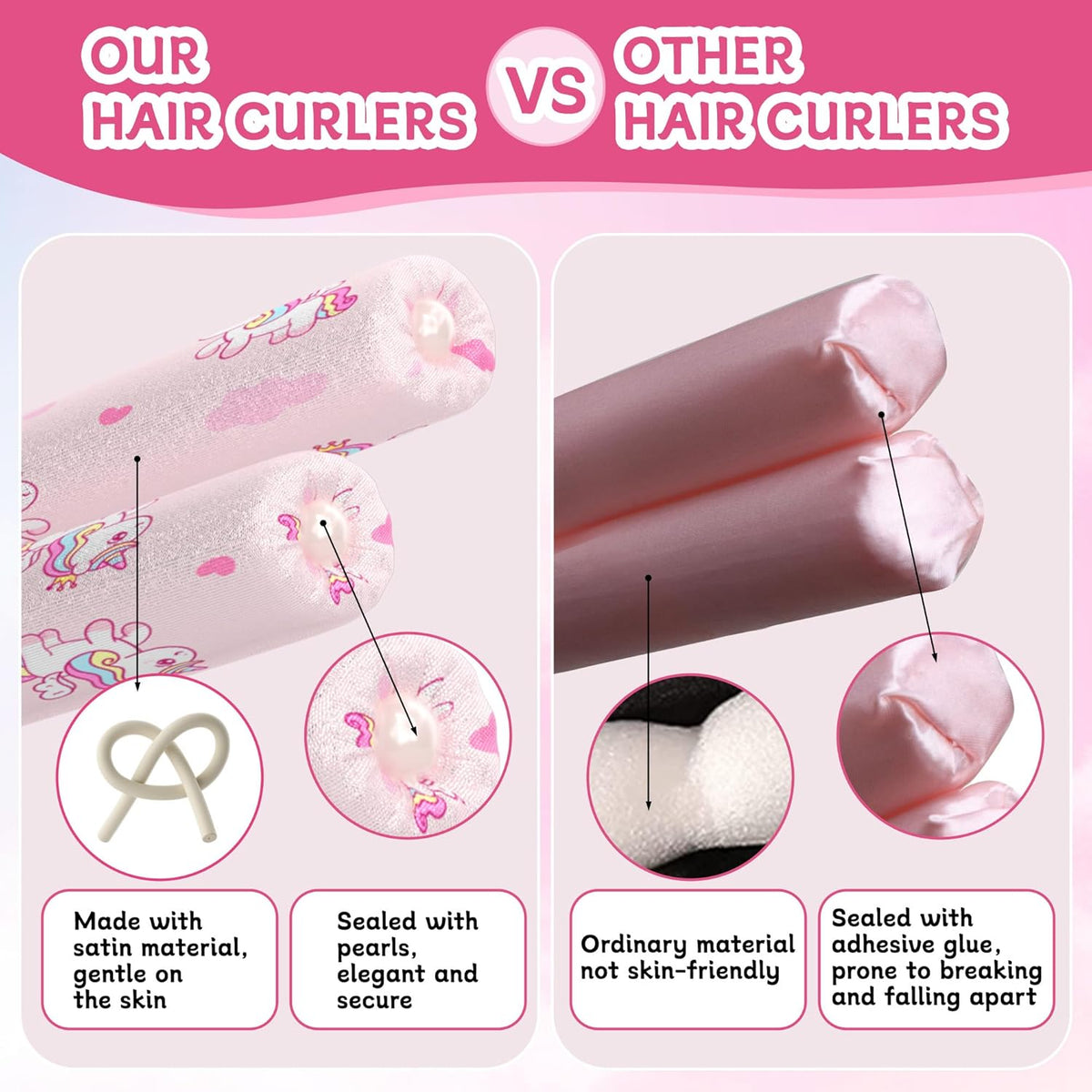 Girls Heatless Curls Overnight, Kids Unicorn Hair Rollers with Hair Clips, Hair Accessories for
