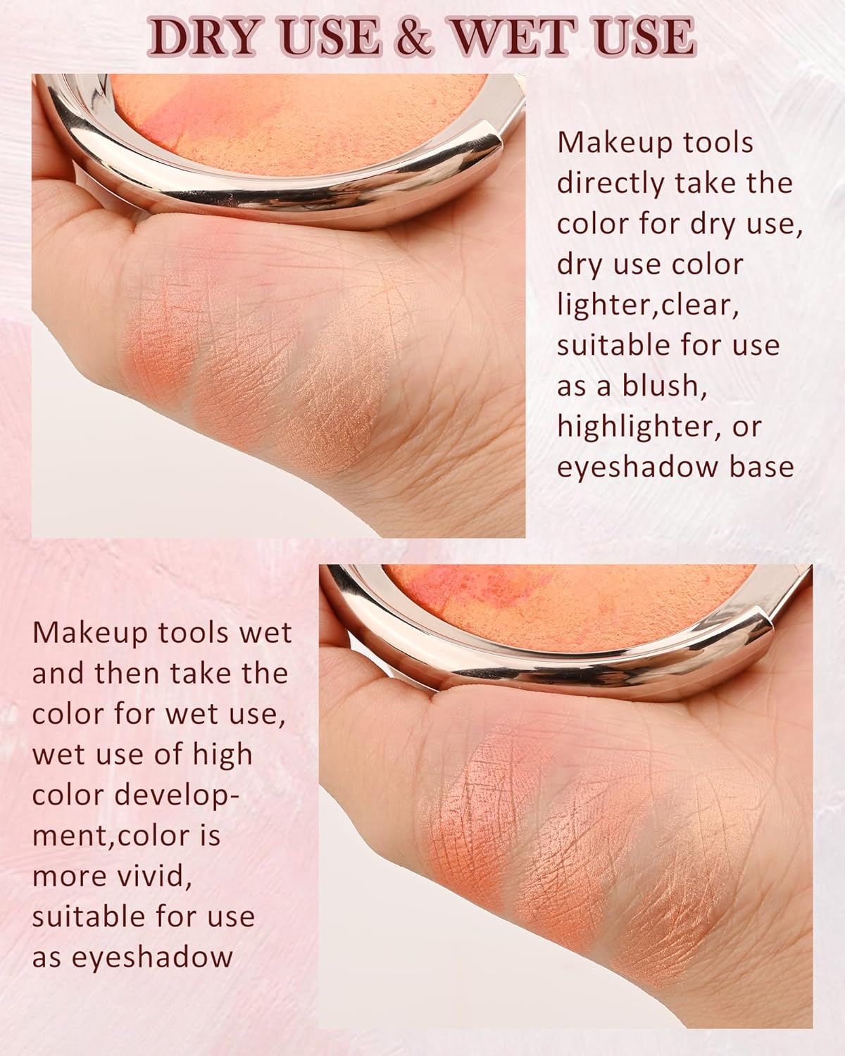 Baked Blush,Glow Marbleized Blusher Powder Palette,Lightweight Shimmery Blusher for