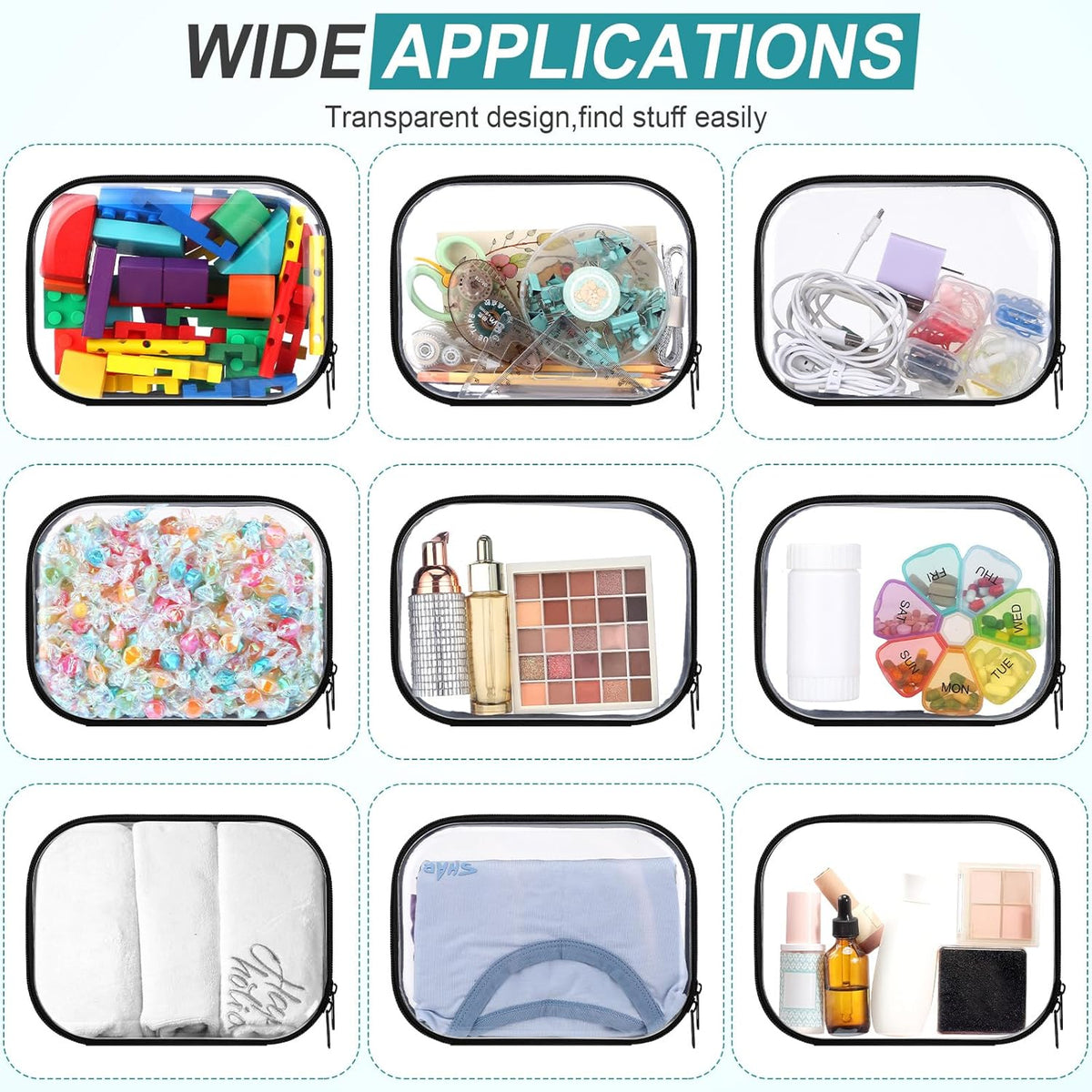 Sanwuta 6 Pcs Clear Hard Zipper Case Pencil Pouches Hard Plastic Zipper Pouches Makeup Bag