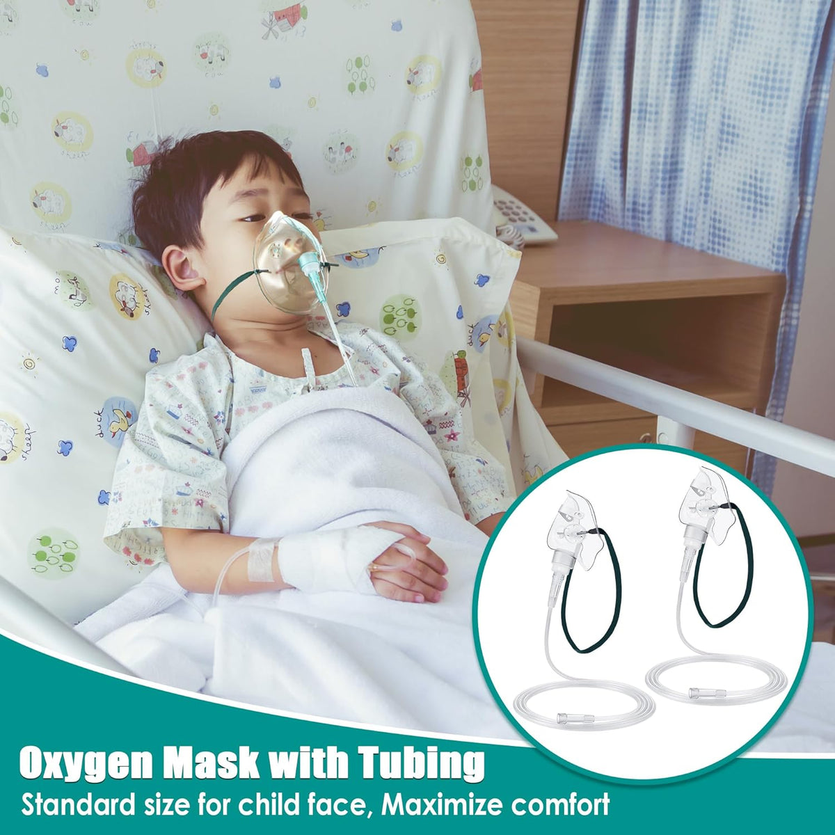 Geiserailie 2 Pack M Size Oxygen Mask with 6.6 Ft Tubing and Adjustable Elastic Strap, Adult Oxygen