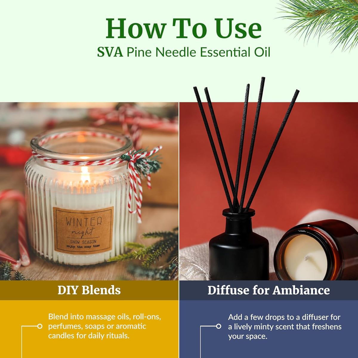 SVA Pine Needle Essential Oil – 4 Fl Oz – 100% Natural Pine Needle Oil - for Diffuser, Hair Care
