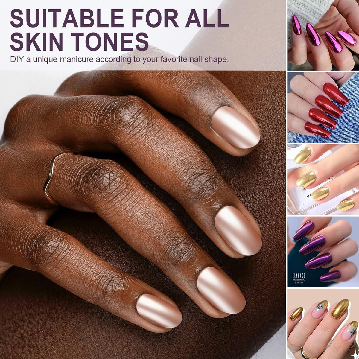 Artdone 16 Jars Chrome Nail Pearl Powder Silver and Gold Mirror Iridescent Aurora Metallic Nail
