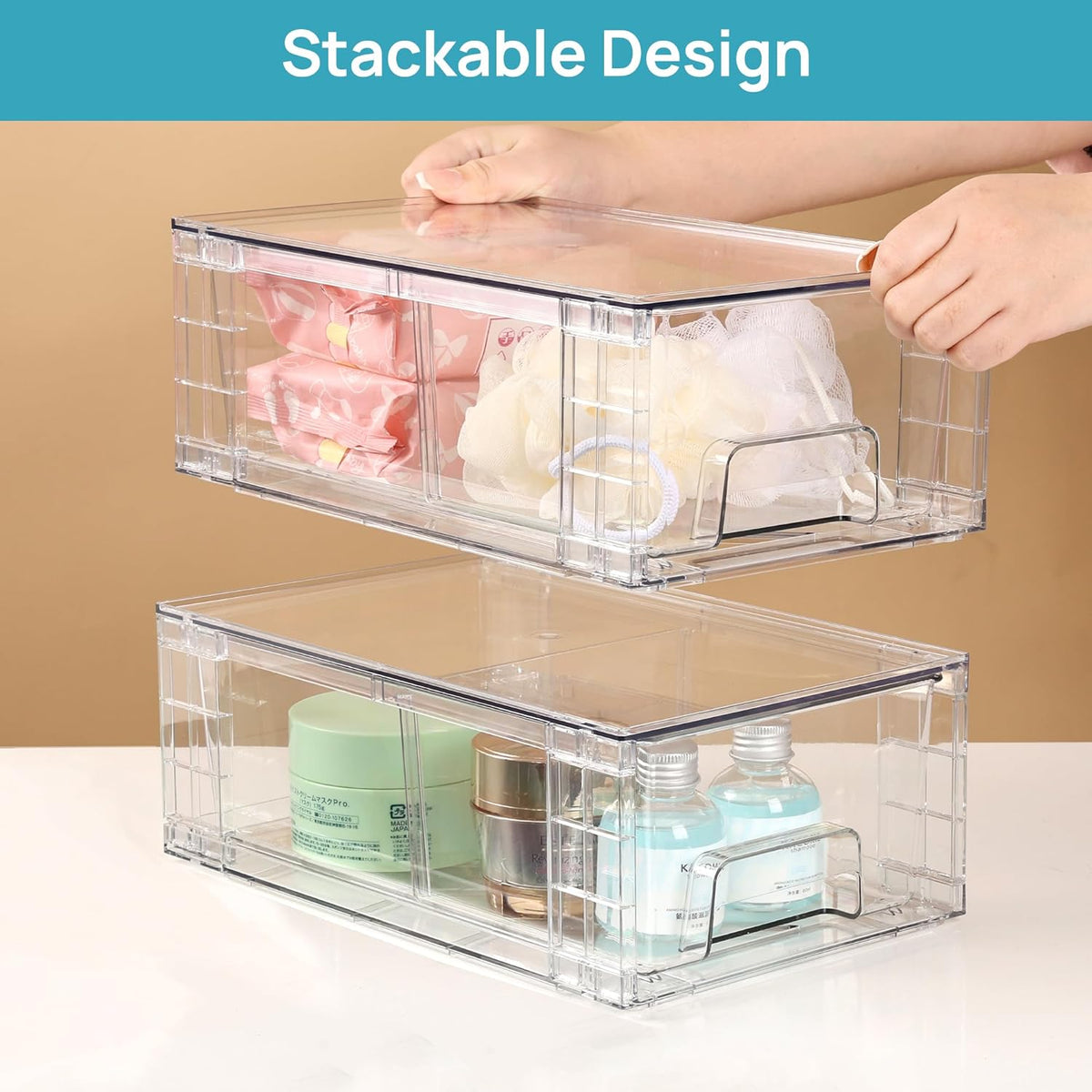 Vtopmart 10 Pack Stackable Storage Drawers,Clear Acrylic Drawer Organizers with Handles, Easily