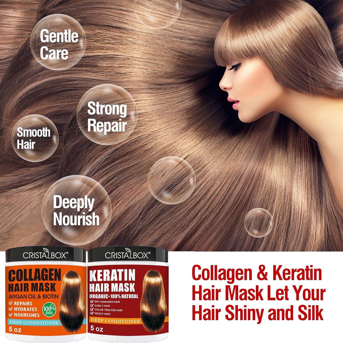 2 Pack Collagen Hair Mask & Keratin Hair Mask,Keratin Hair Treatment,Hydrating Argan Oil Hair