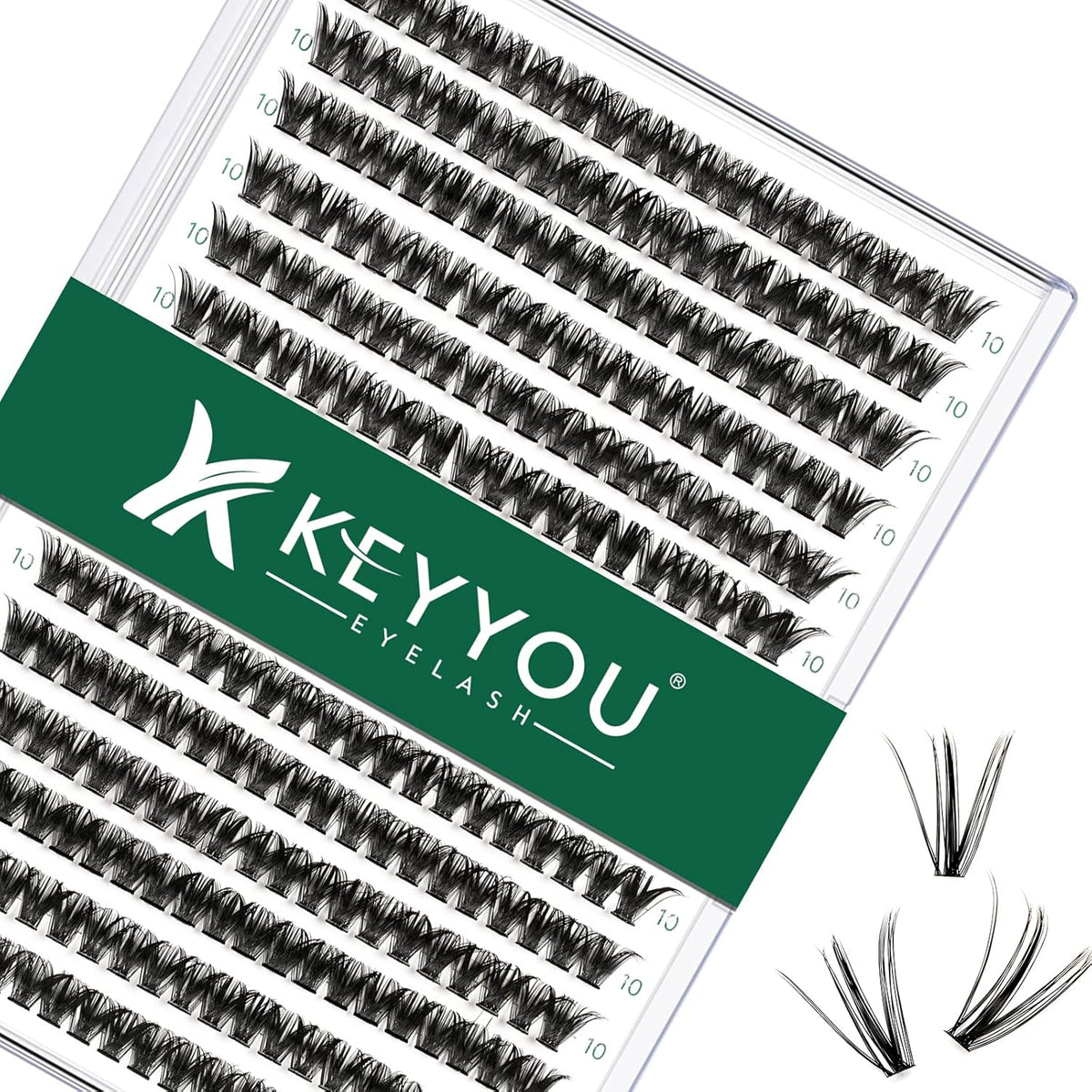 Lash Clusters 300pcs Individual Lashes 50D 0.07C Curl 10mm DIY Eyelash Extension KEYYOU Large Tray