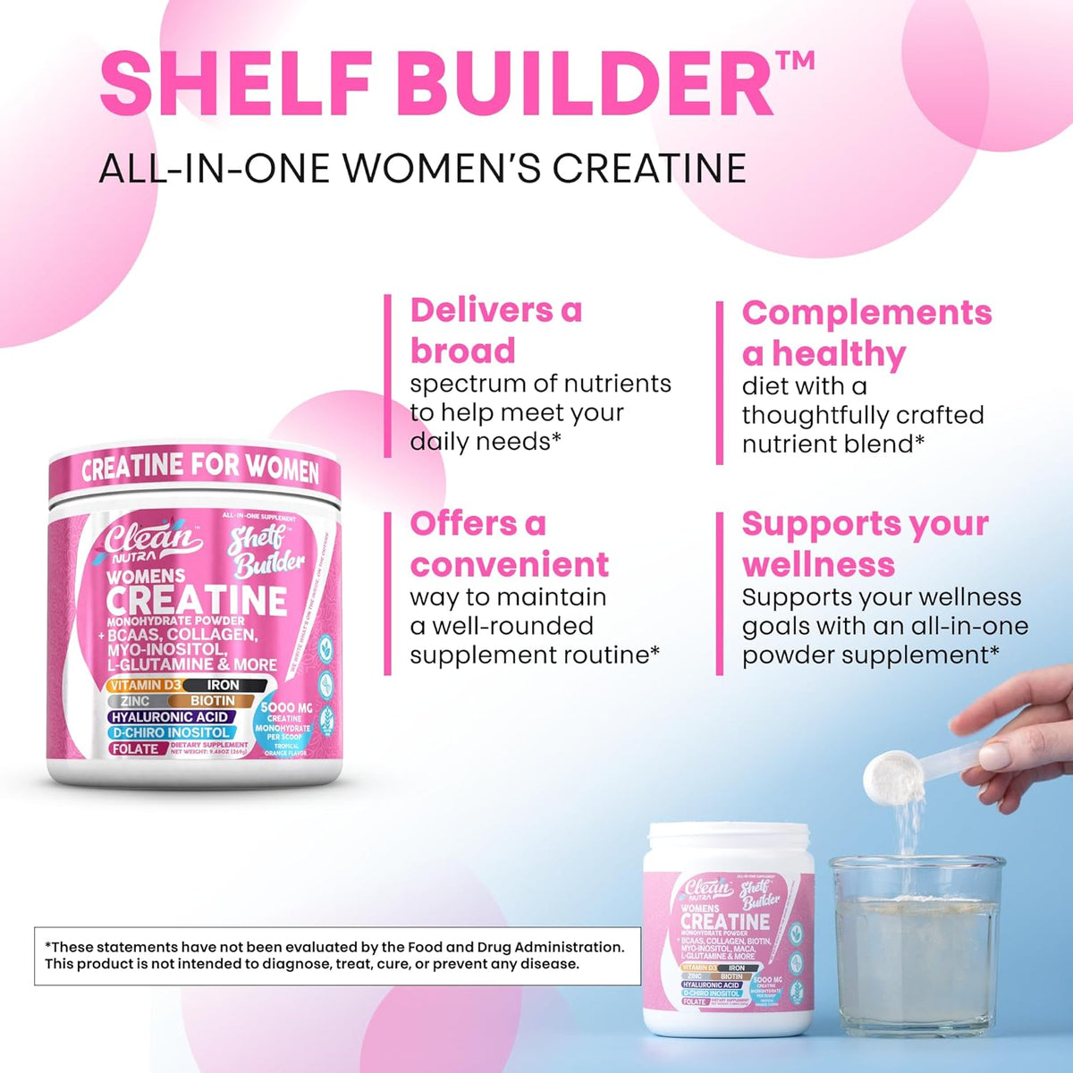 Creatine for Women | Creatine Monohydrate + BCAA Powder Myo-Inositol Collagen Biotin Hyaluronic