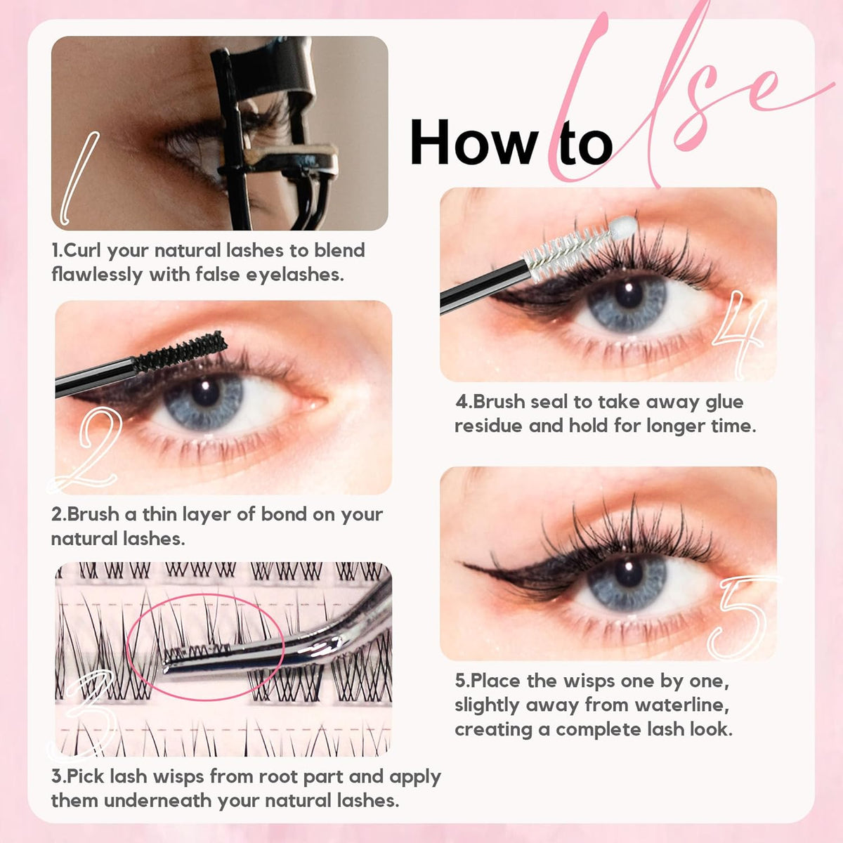 120Pcs Clear Band Lash Clusters 10-14mm Natural Look Cluster Eyelashes C Curl Resuable Invisible