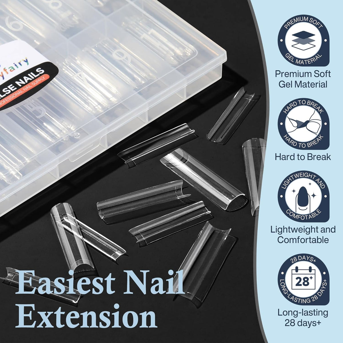 2XL Straight Square Nail Tips, No C Curve Gel Nail Tips Half Cover 240Pcs Extra Long Gel Tips